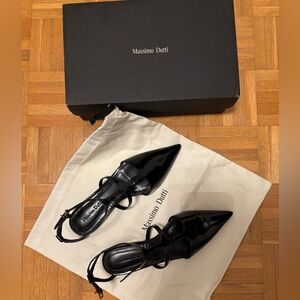 Massimo Dutti Glossy Genuine Leather Black Flats